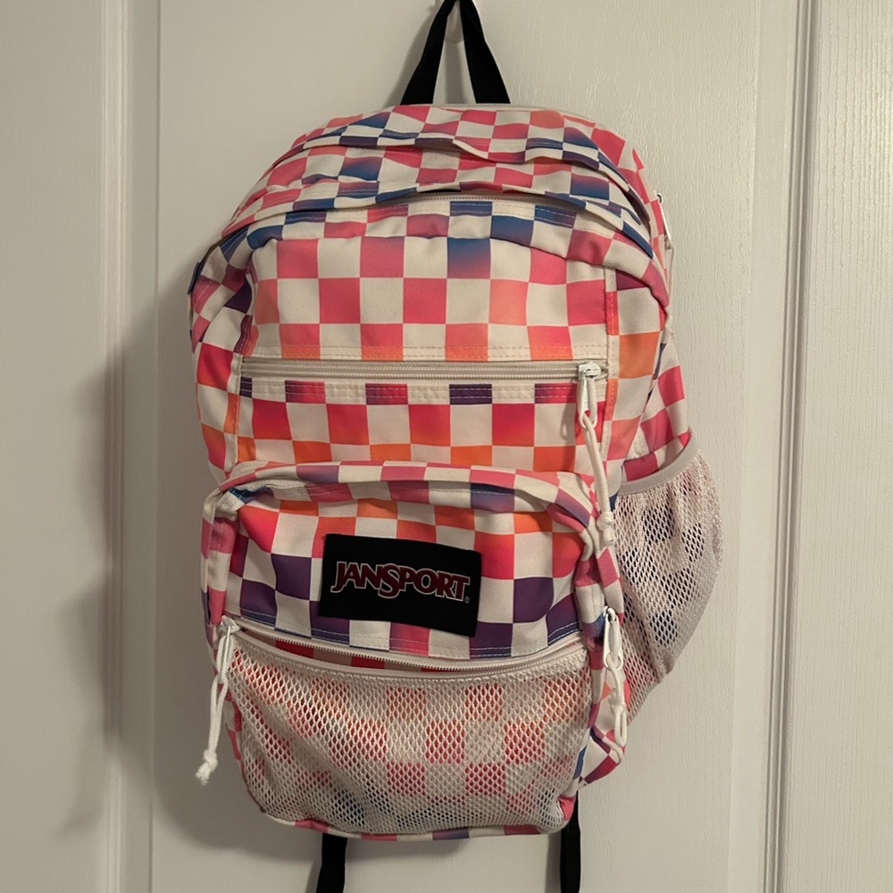 Jansport Checkerboard Backpack in Pink, Purple & Orange